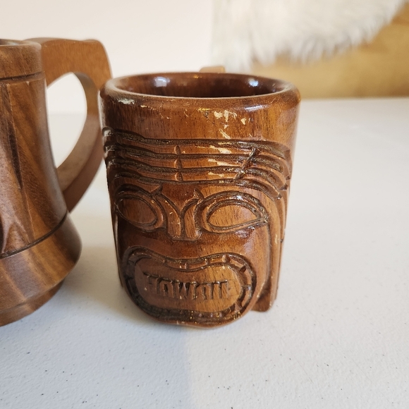 Tiki Bar Barware Cups Mugs Carved Wood Mug Lot Hawaii 1960s 60s Decor - Picture 2 of 11